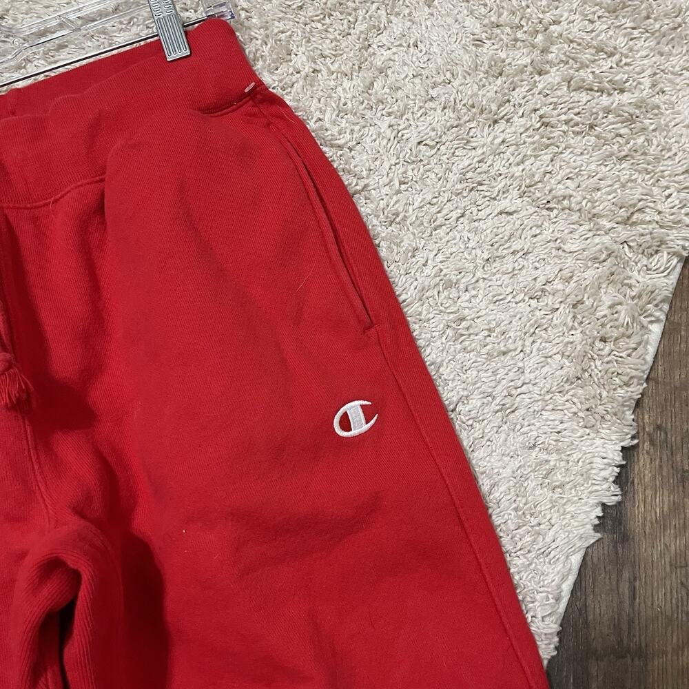 Vintage Champion Size Medium Reverse Weave Red Drawstring Jogger Sweatpants - Picture 4 of 9
